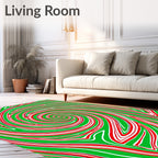 Vibrant Green Red Swirl Vortex Rug