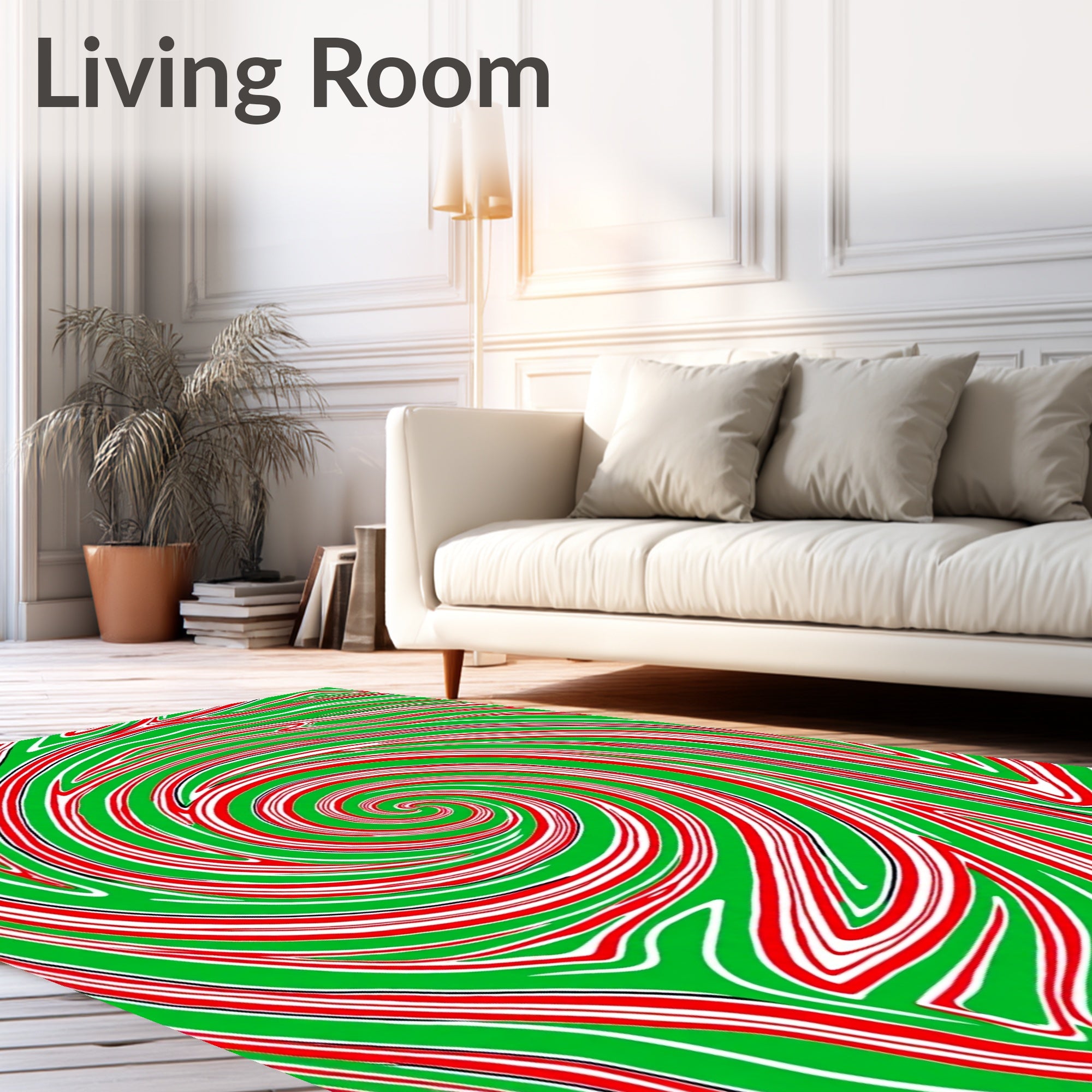 Vibrant Green Red Swirl Vortex Rug