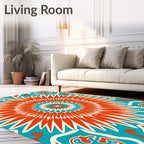 Orange Teal Mandala Sunburst Rug