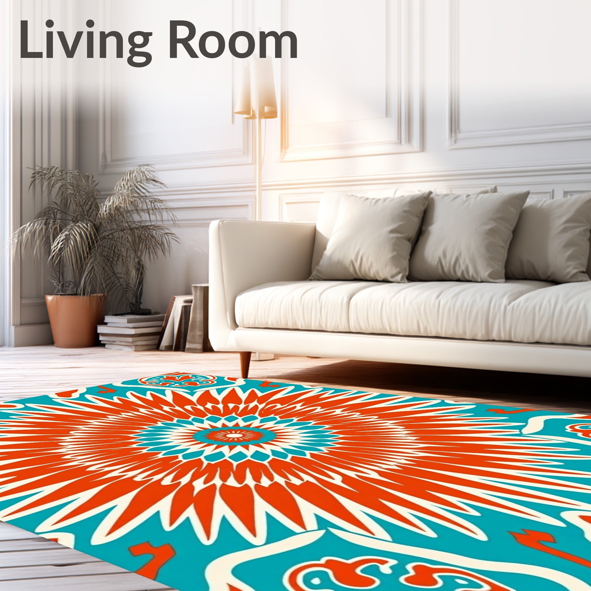 Orange Teal Mandala Sunburst Rug