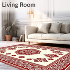 Crimson Ivory Floral Mandala Border Rug