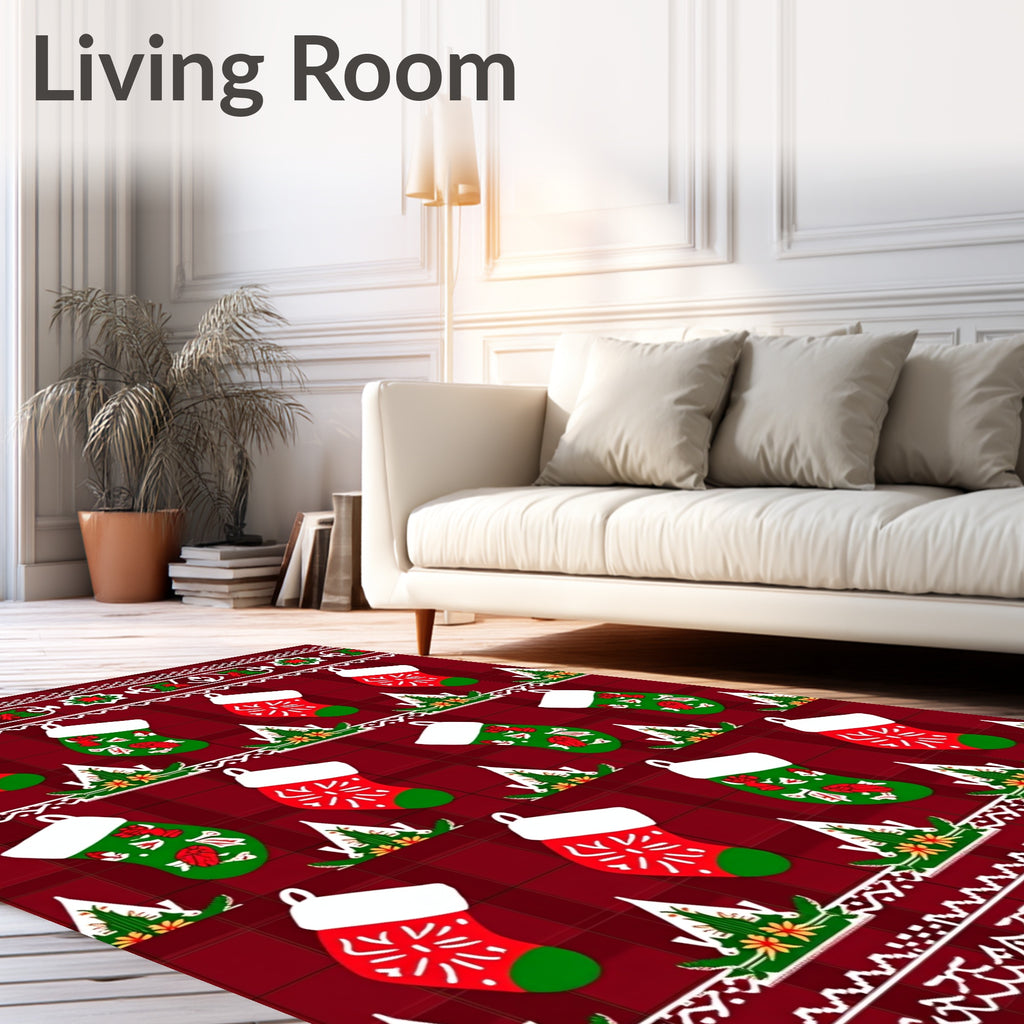 Holiday Stockings Red Checkerboard Background Rug