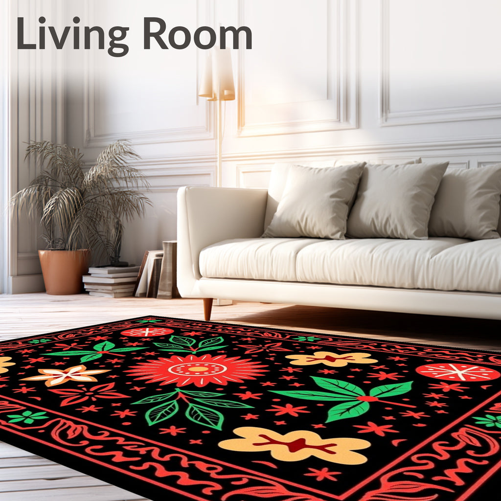 Folk Art Floral Scarlet Yellow Rug