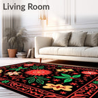 Folk Art Floral Scarlet Yellow Rug