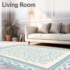 Light Blue Ornate Scroll Medallion Rug