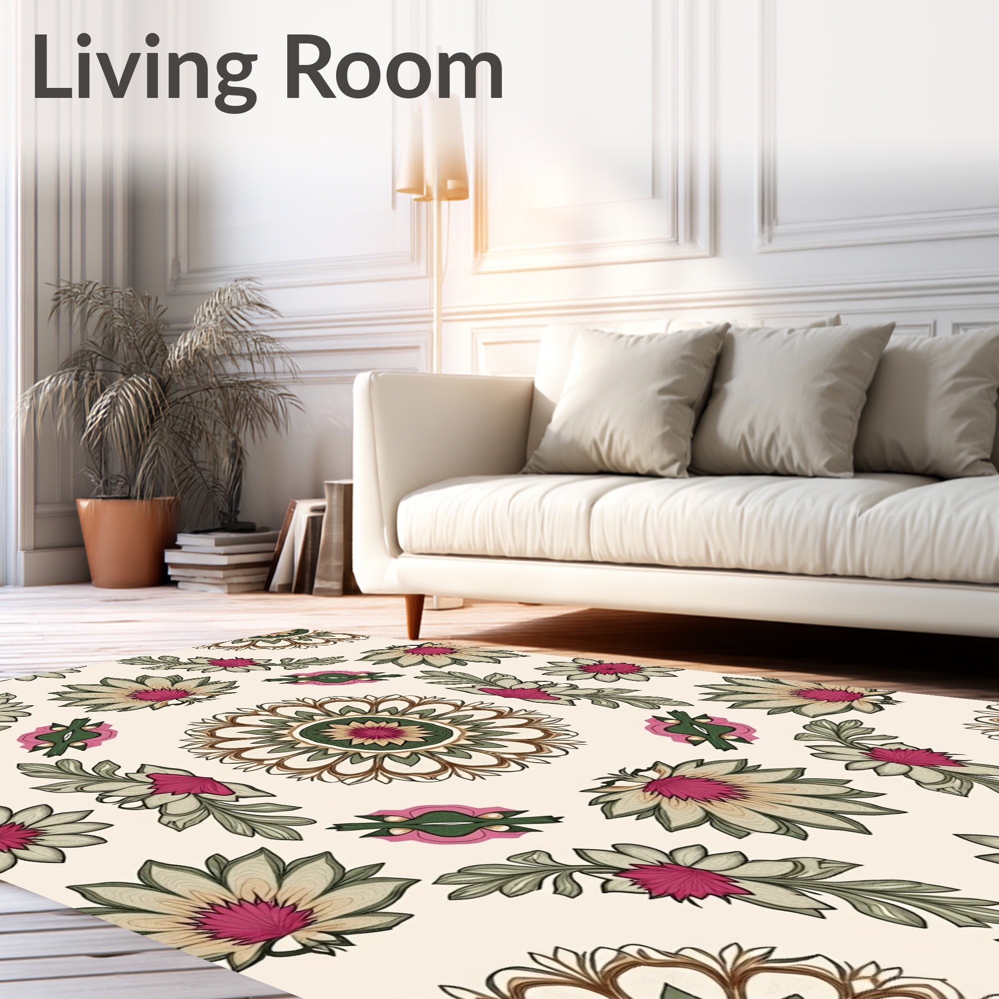 Muted Floral Medallion Branches Rug