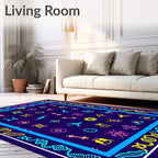 Vibrant Neon Science Icons Collage Rug