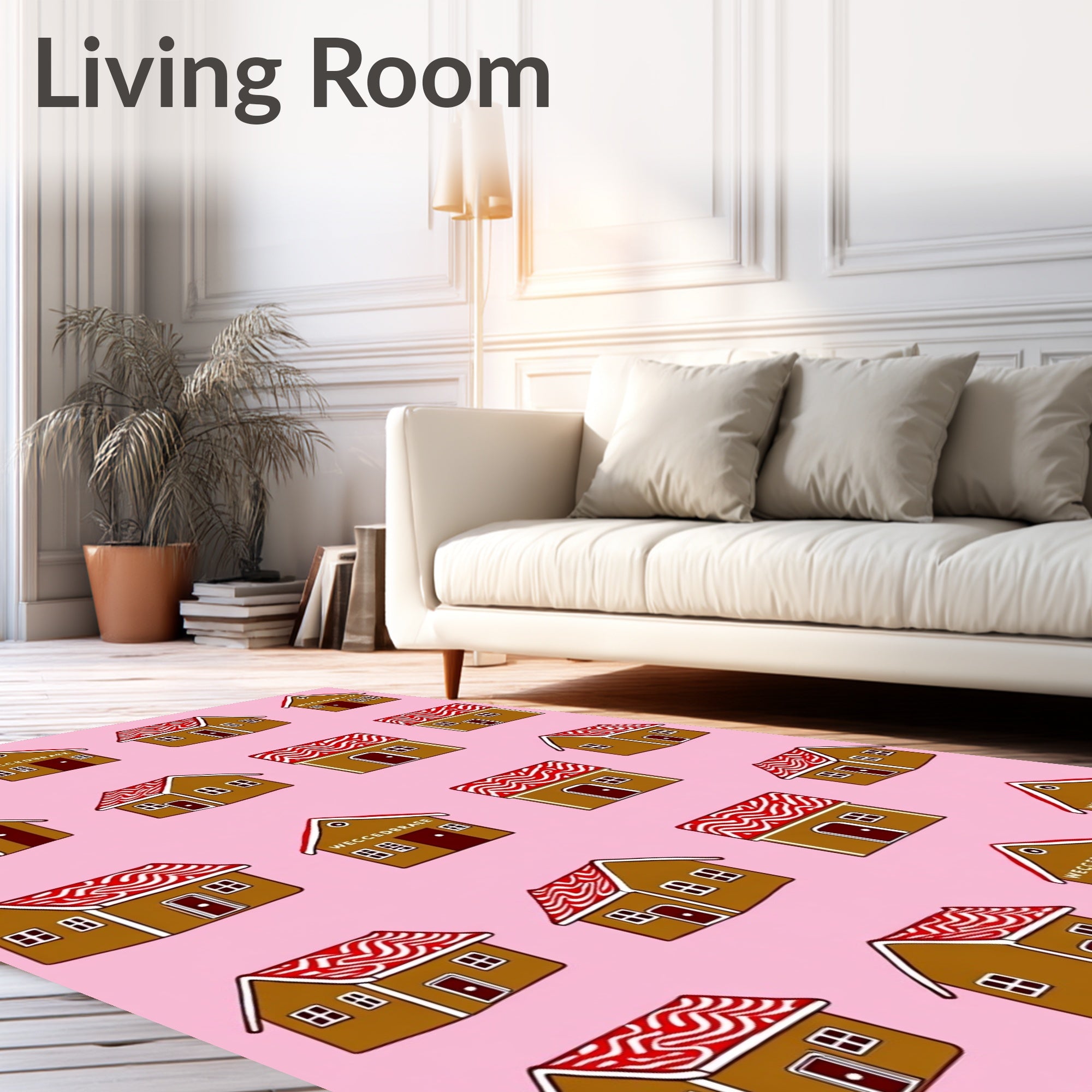 Gingerbread Houses Red White Swirl Roof Rug