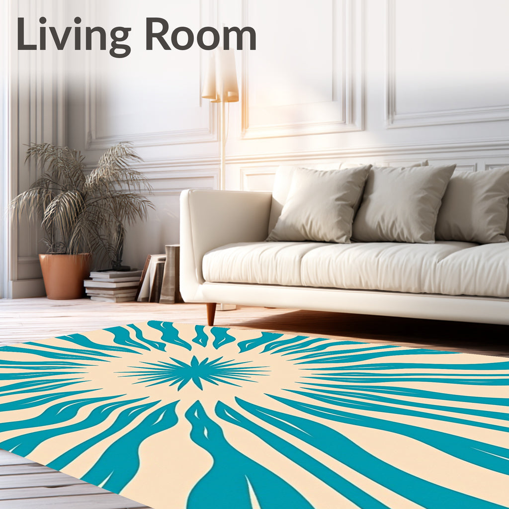Teal Burst Sunburst Rays Rug