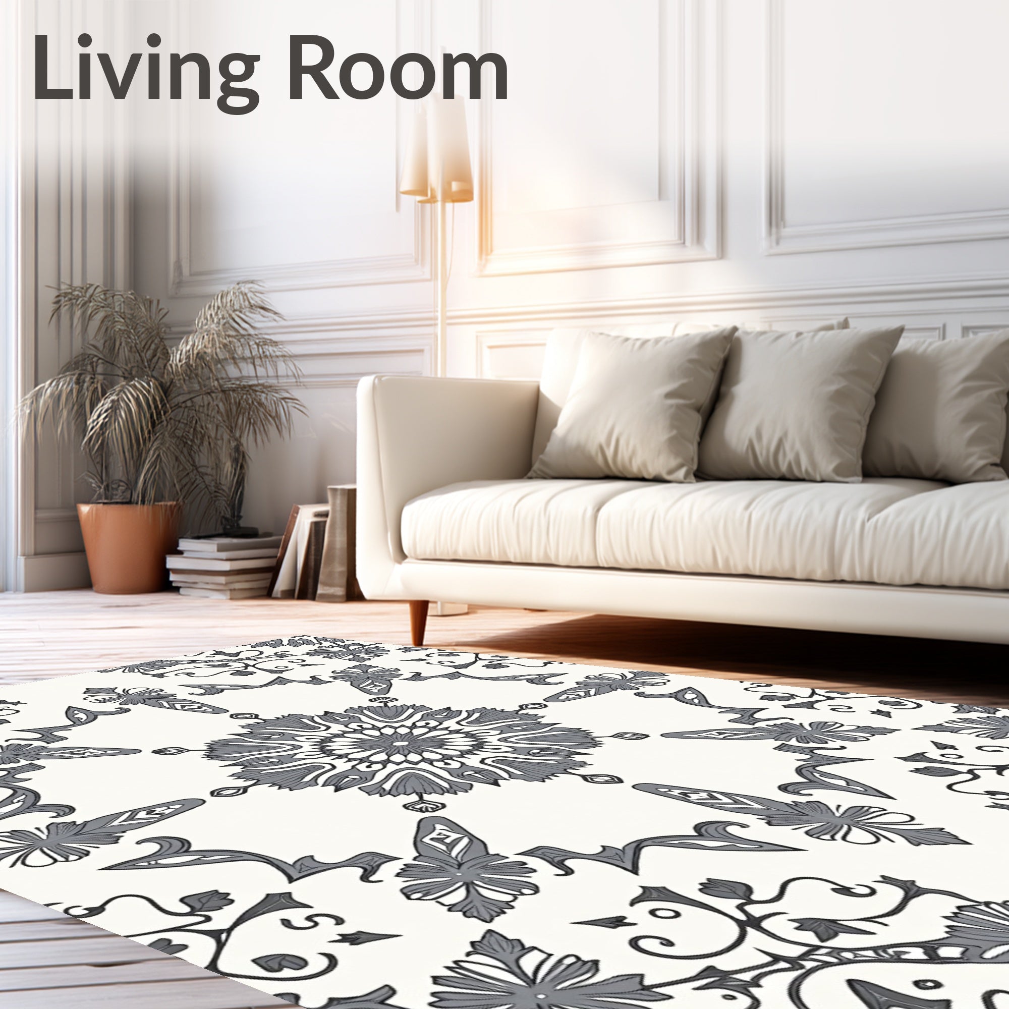 Antique Gray Medallion Floral Vines Rug