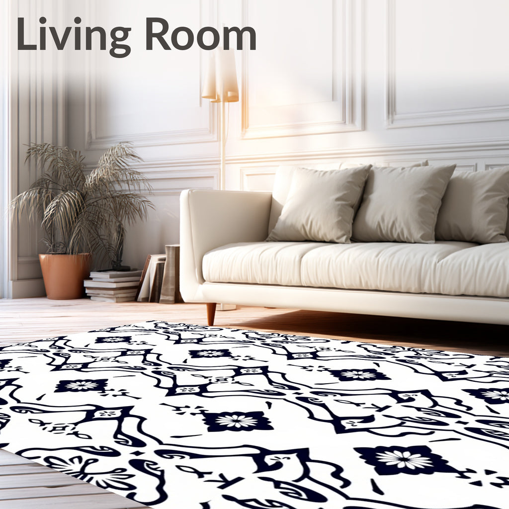 Bold Navy Floral Damask Overlay Rug