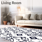 Bold Navy Floral Damask Overlay Rug