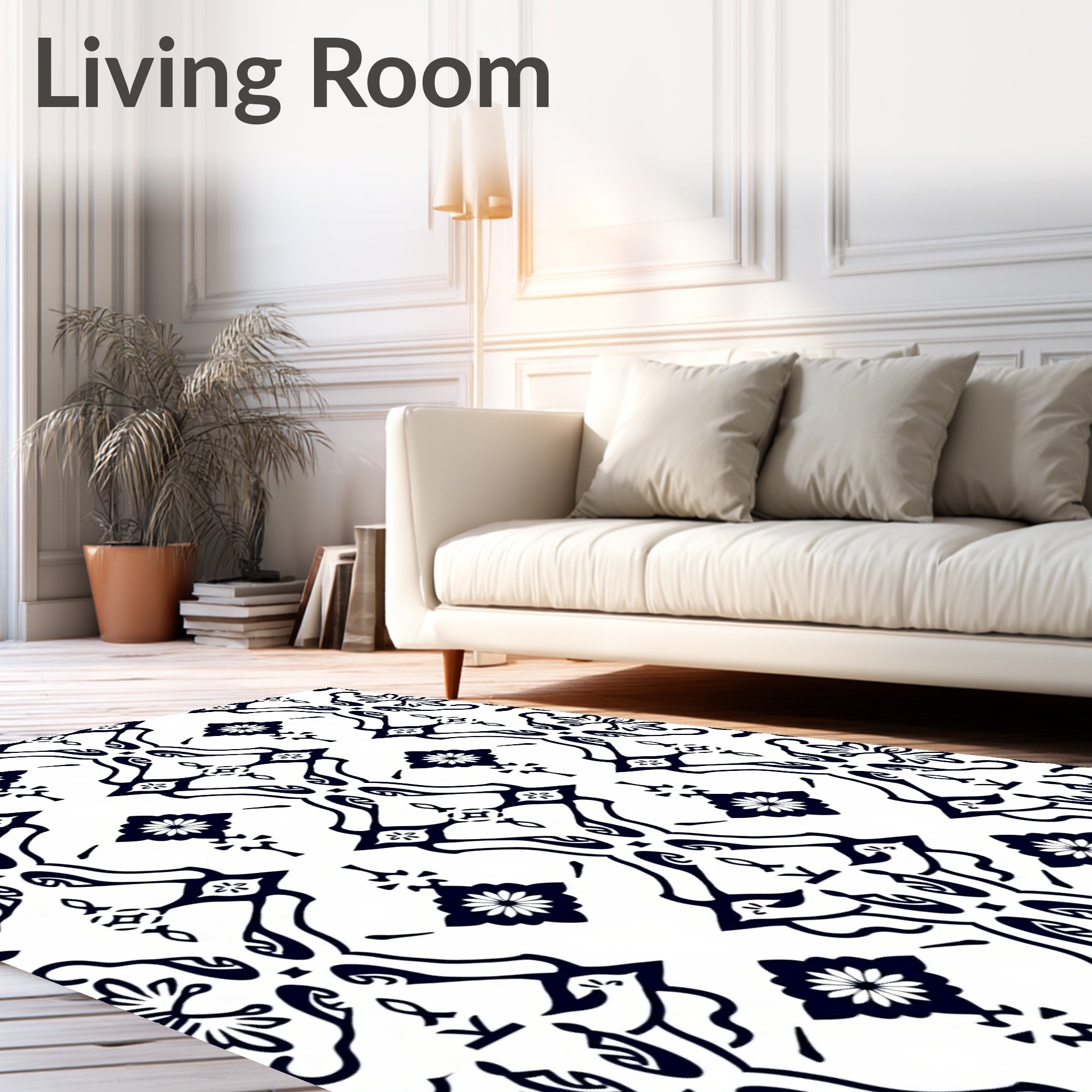 Bold Navy Floral Damask Overlay Rug