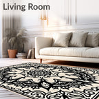 Black Cream Mandala Floral Medallion Rug
