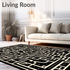 Maze Black Cream Geometric Labyrinth Rug