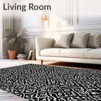 Black White Intricate Floral Scroll Rug