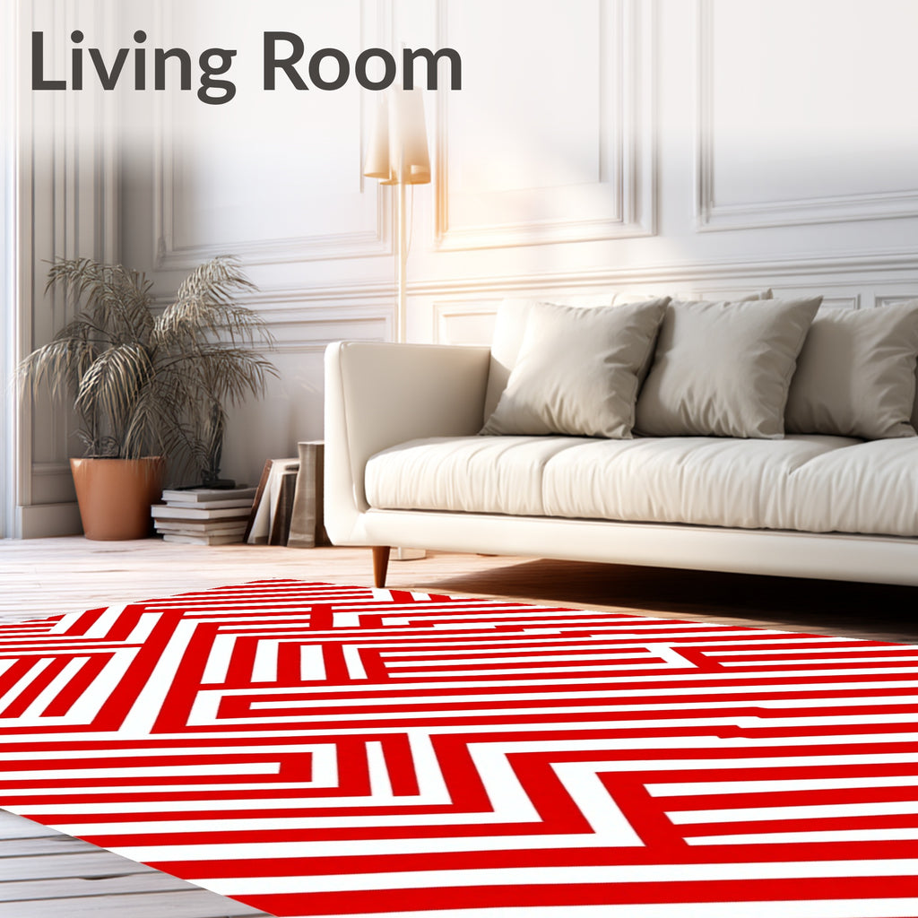 Bold Red White Interlocking Lines Rug