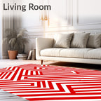 Bold Red White Interlocking Lines Rug