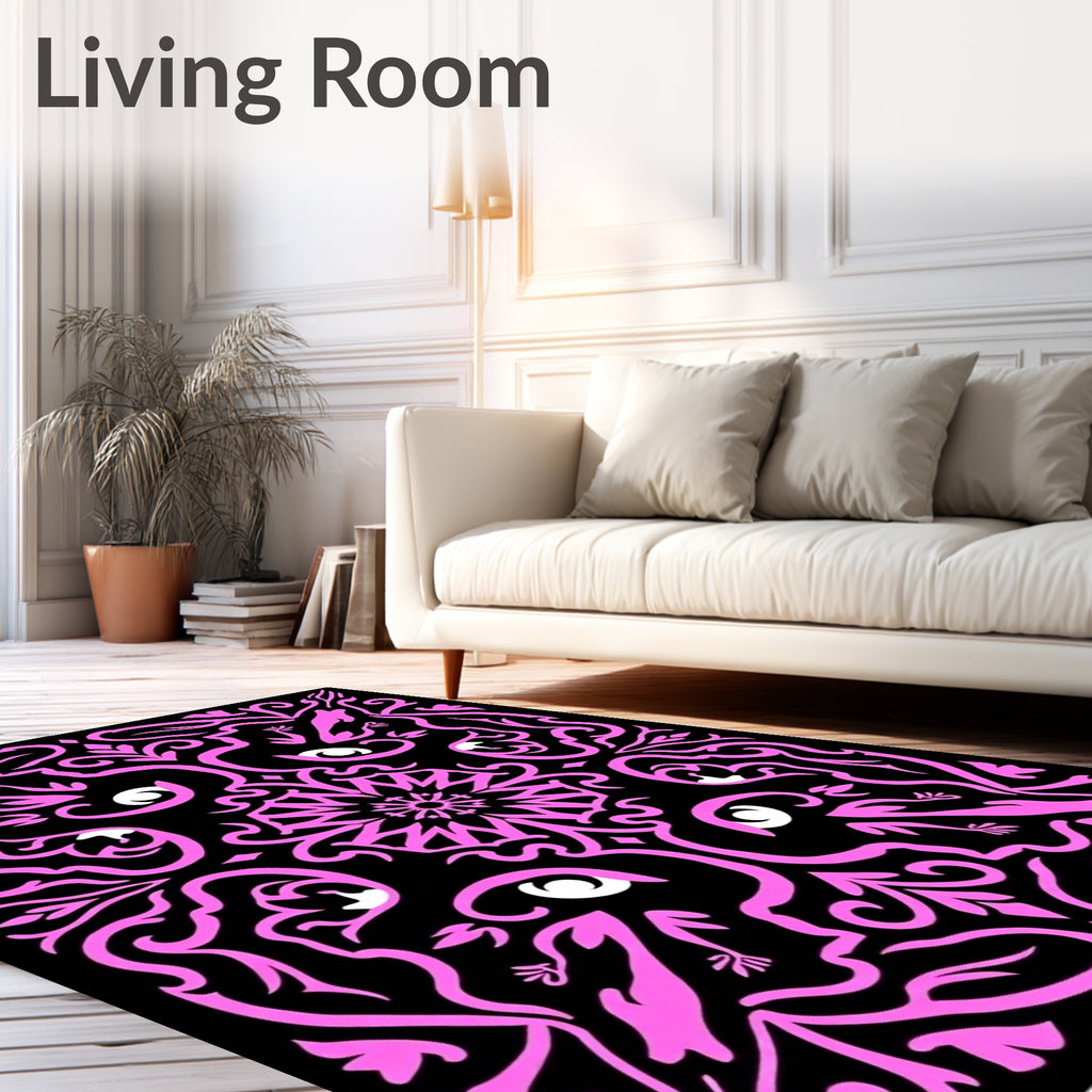 Pink Black Abstract Animal Mandala Rug