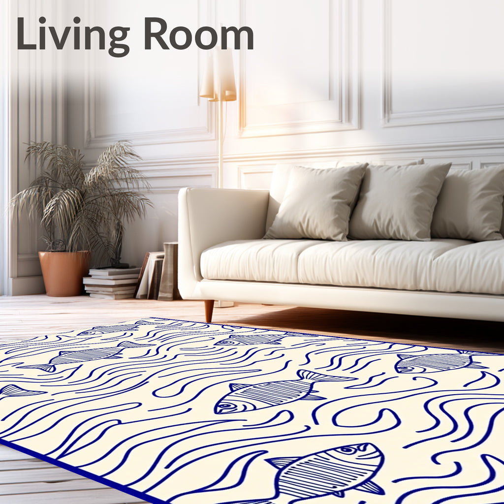Blue Fish Aquatic Marine Life Rug