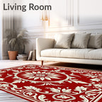 Ornate Crimson Sunburst Botanical Scroll Rug