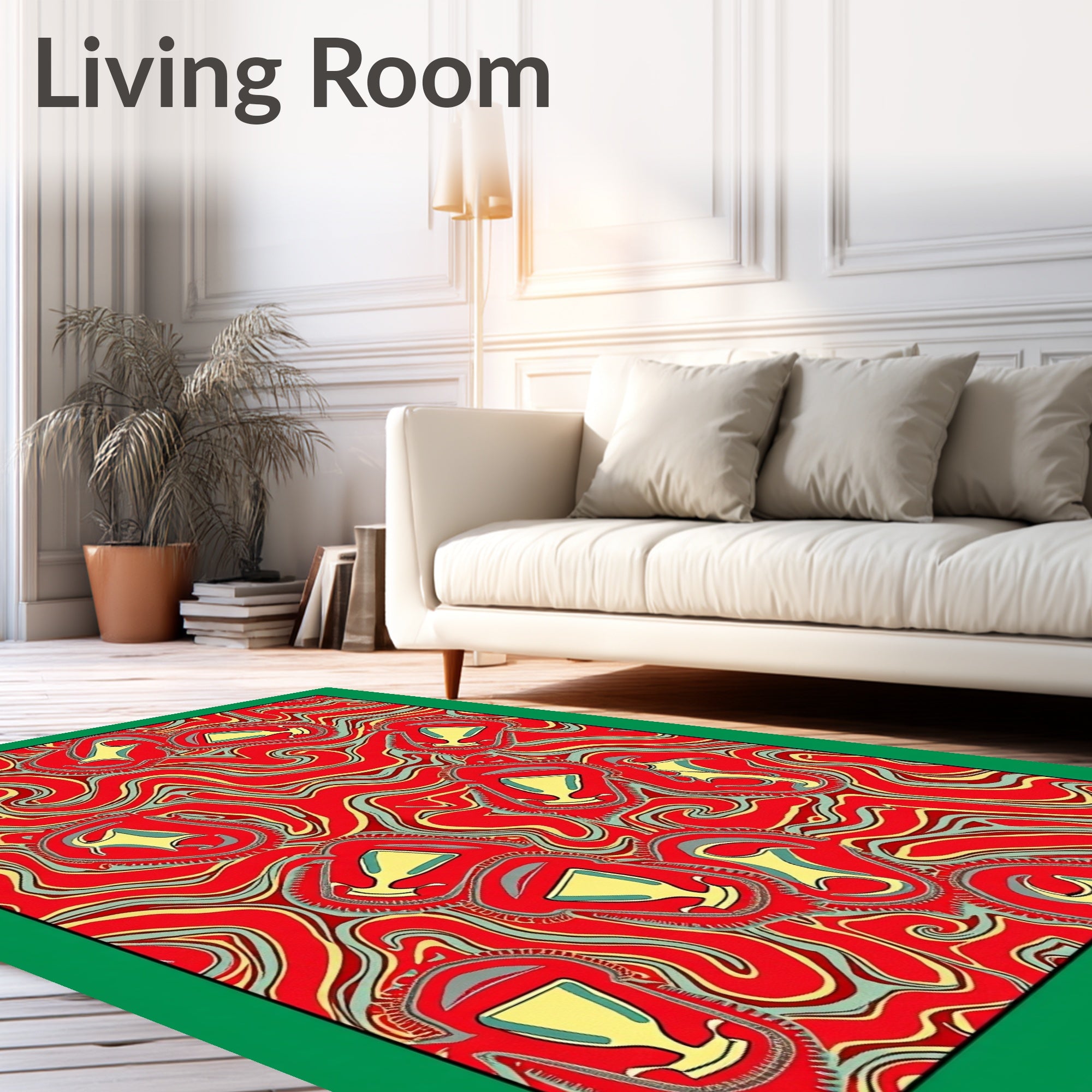 Crimson Yellow Trophies Swirl Harmony Rug