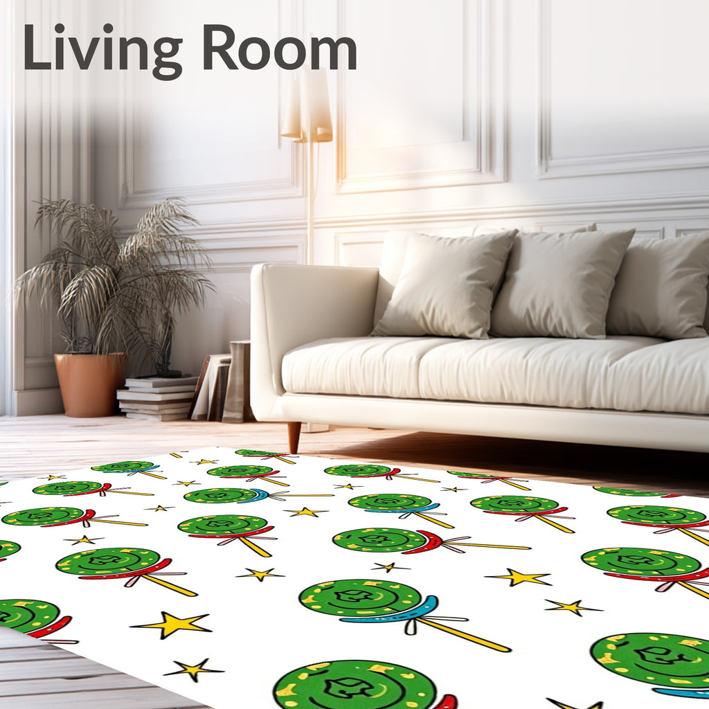 Whimsical Green Lollipop Star Rug