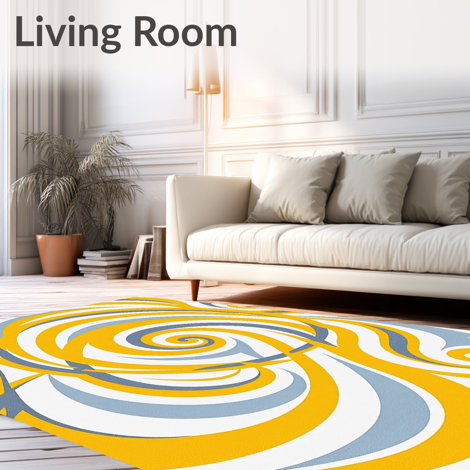 Sunny Yellow Blue Swirls Rug