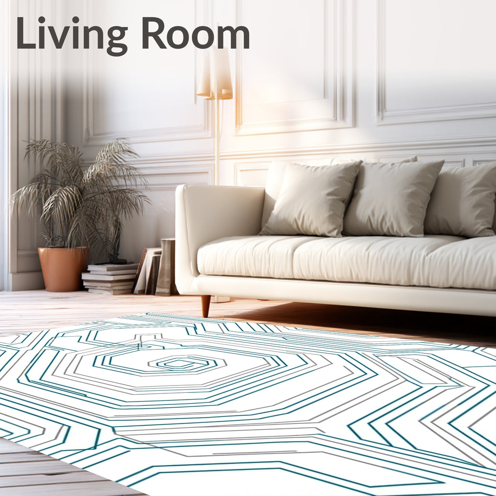 Circuit Board Teal Geometric Array Rug