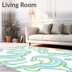 Soft Blue Green Swirling Brushstroke Rug