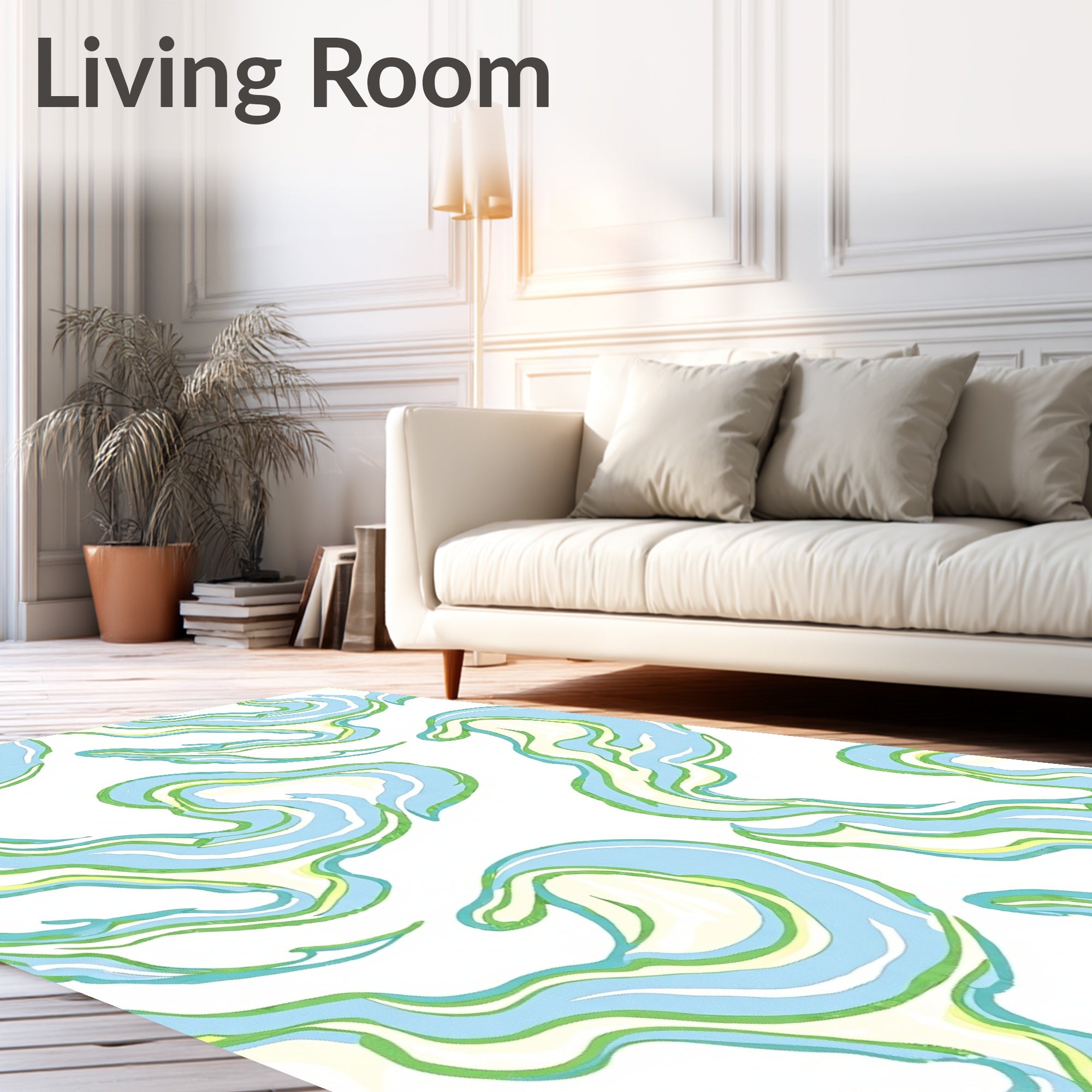 Soft Blue Green Swirling Brushstroke Rug