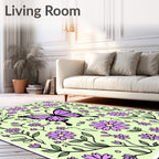 Whimsical Purple Butterfly Floral Garden Design Rug