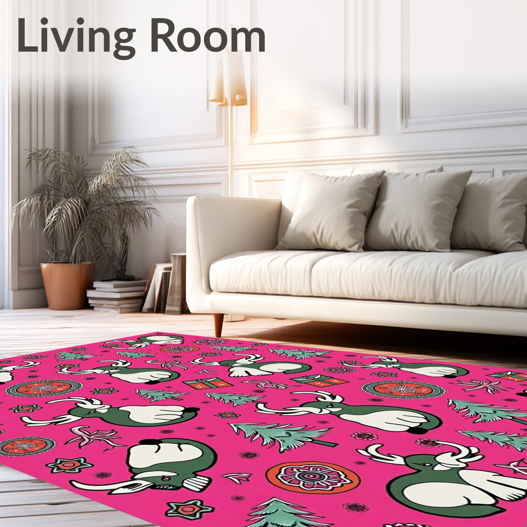 Playful Green Deer Christmas Trees Ornaments Rug