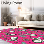Playful Green Deer Christmas Trees Ornaments Rug
