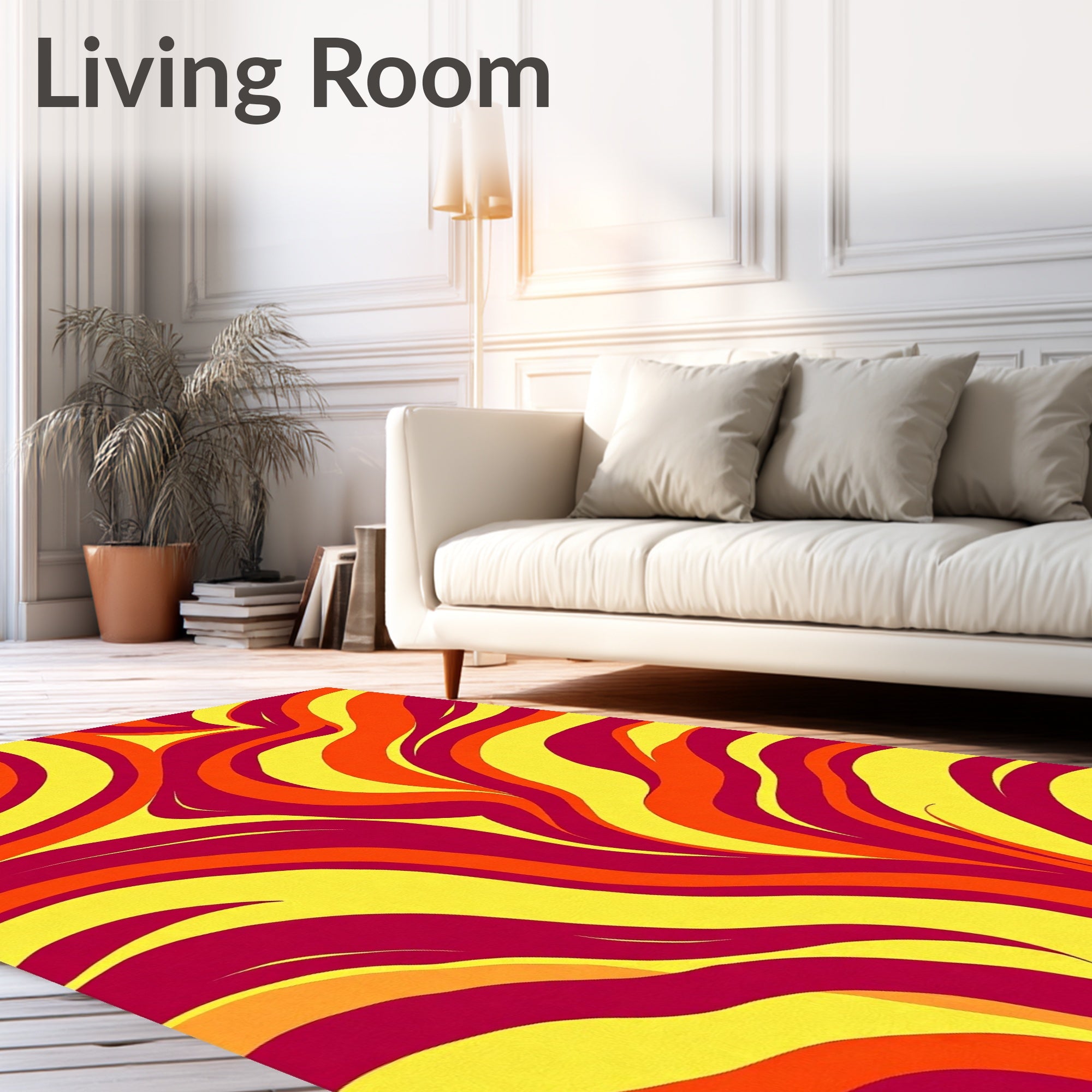 Retro Swirl Crimson Orange Yellow Rug