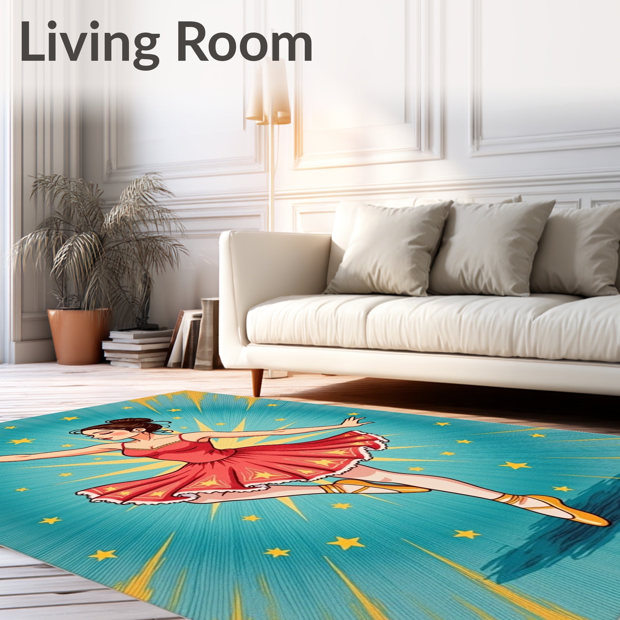 Red Ballerina With Yellow Stars Rug