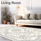 Elegant Gray Floral Scroll Medallion Rug