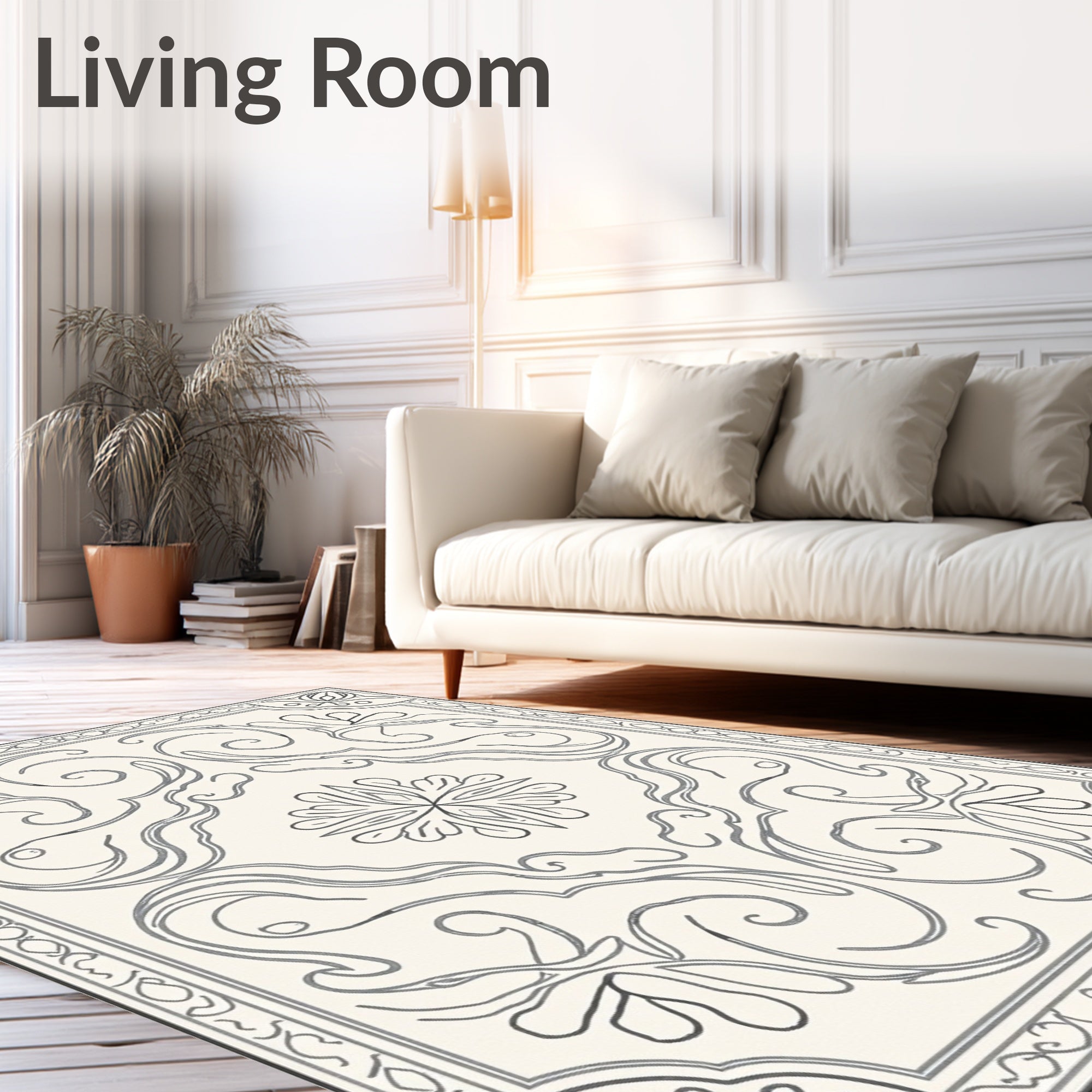 Elegant Gray Floral Scroll Medallion Rug