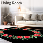 Vibrant Red Floral Laurel Wreath Rug