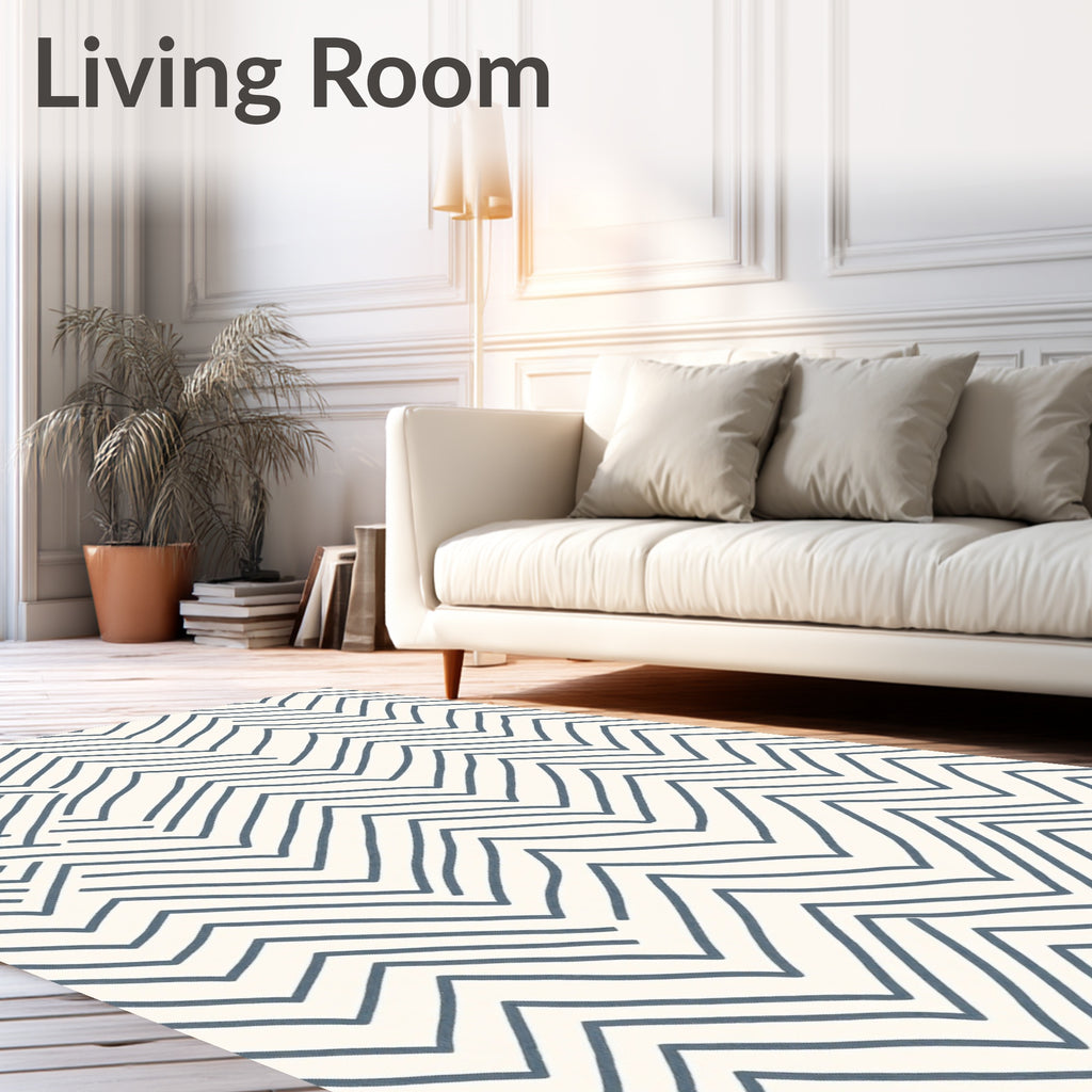 Hand Drawn Slate Zigzag Chevron Rug