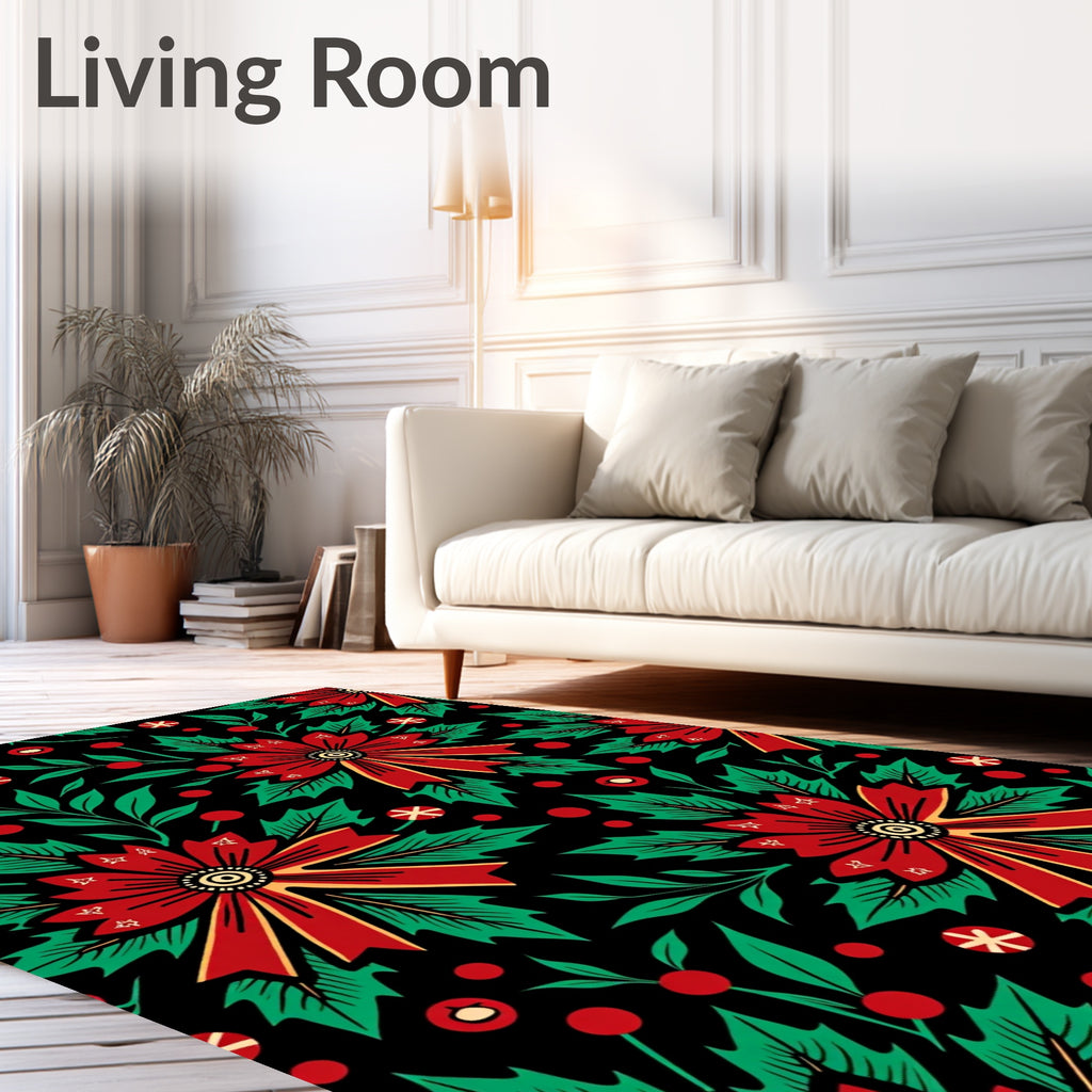 Bold Red Floral Holly Berry Rug