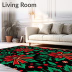 Bold Red Floral Holly Berry Rug