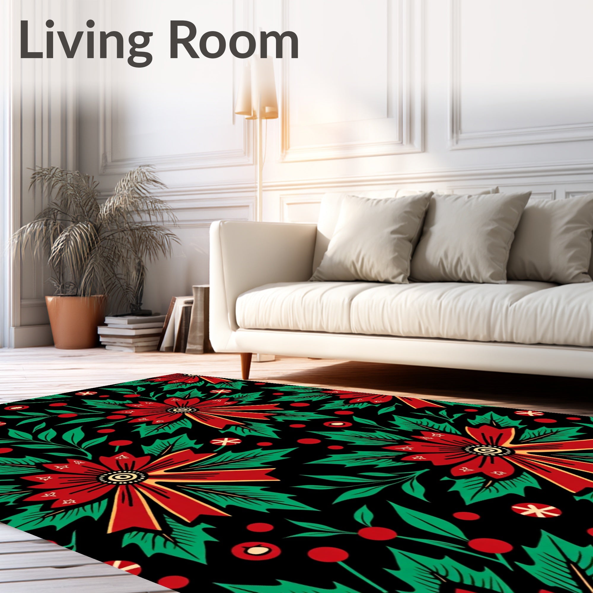 Bold Red Floral Holly Berry Rug