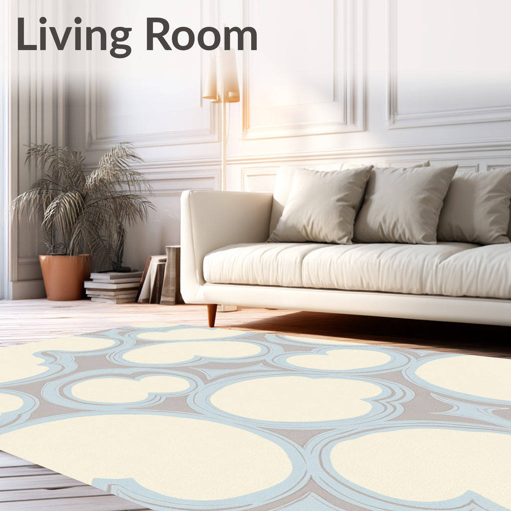 Cream Sky Blue Cloud Shapes Rug