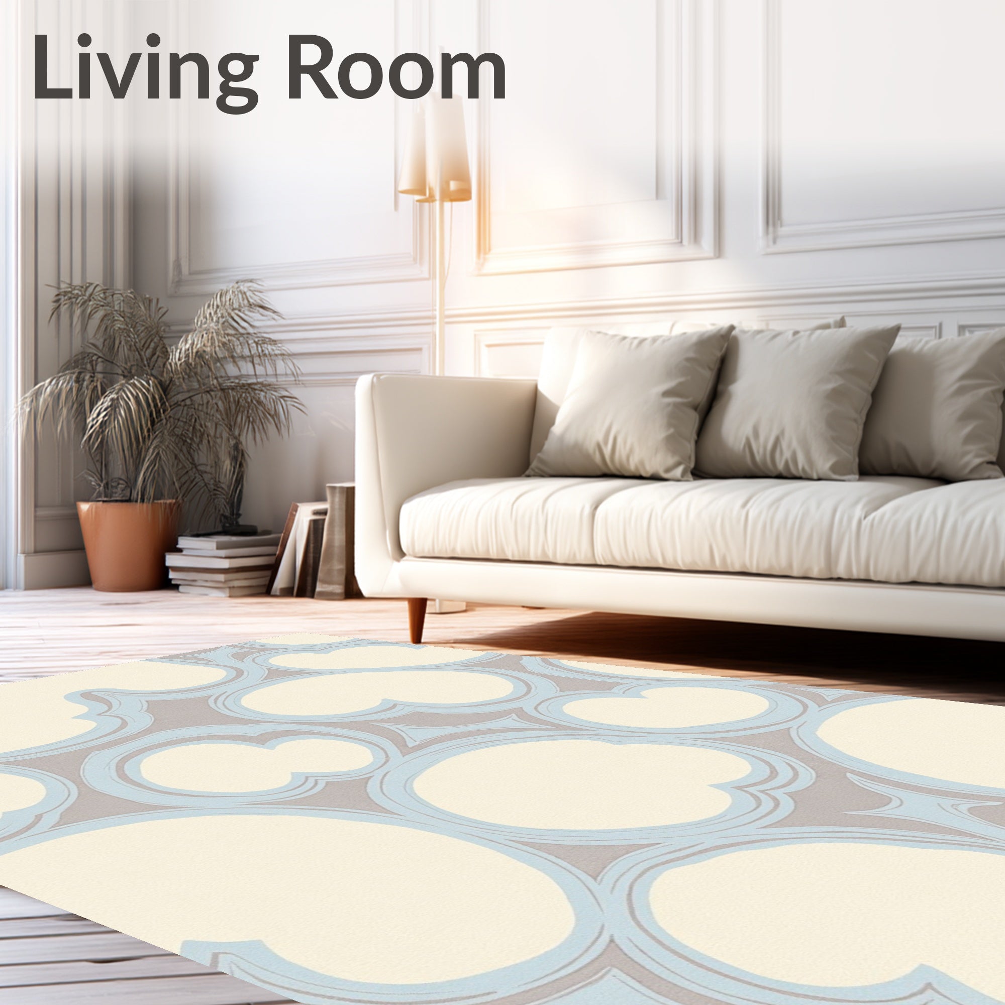 Cream Sky Blue Cloud Shapes Rug