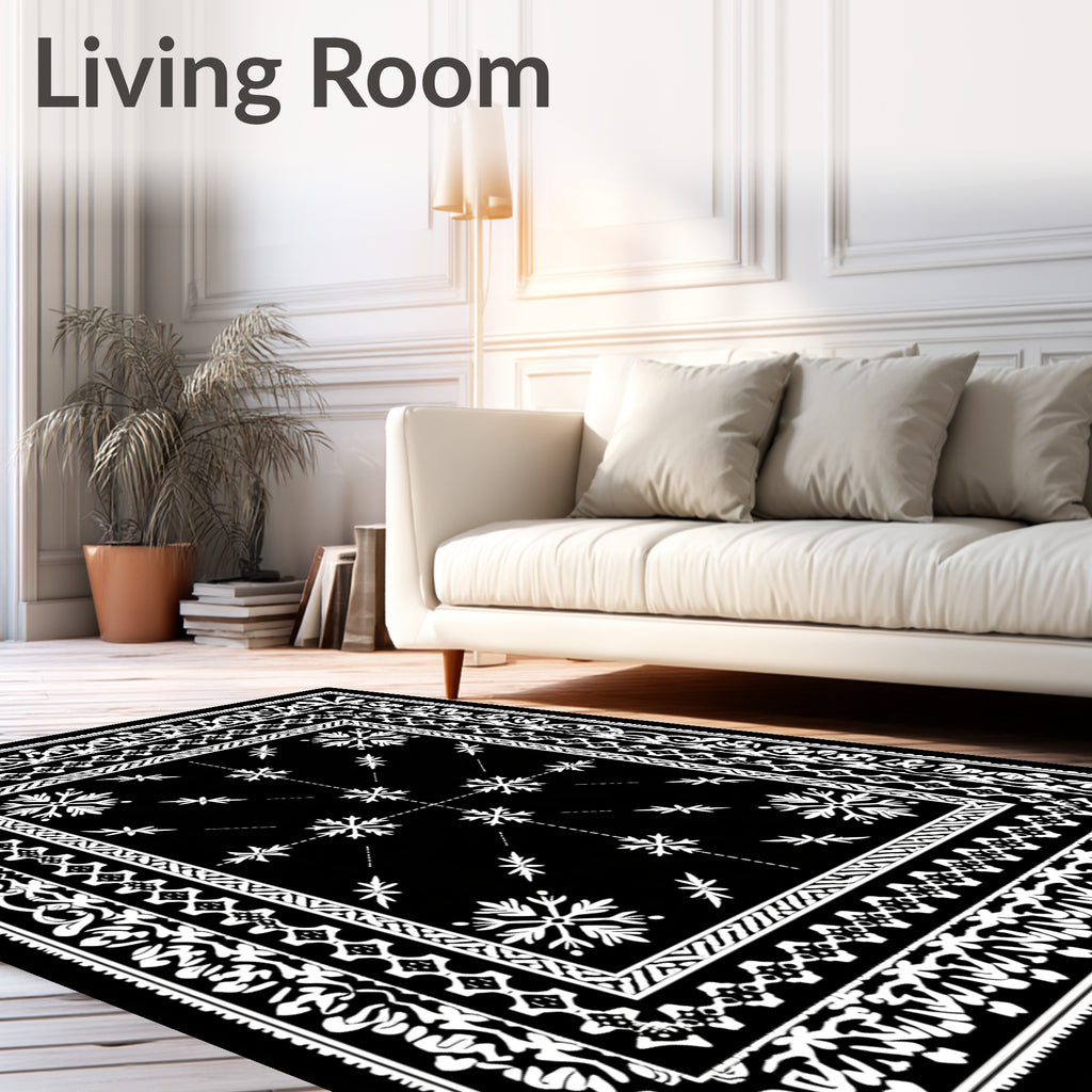 Black and White Snowflake Medallion Rug