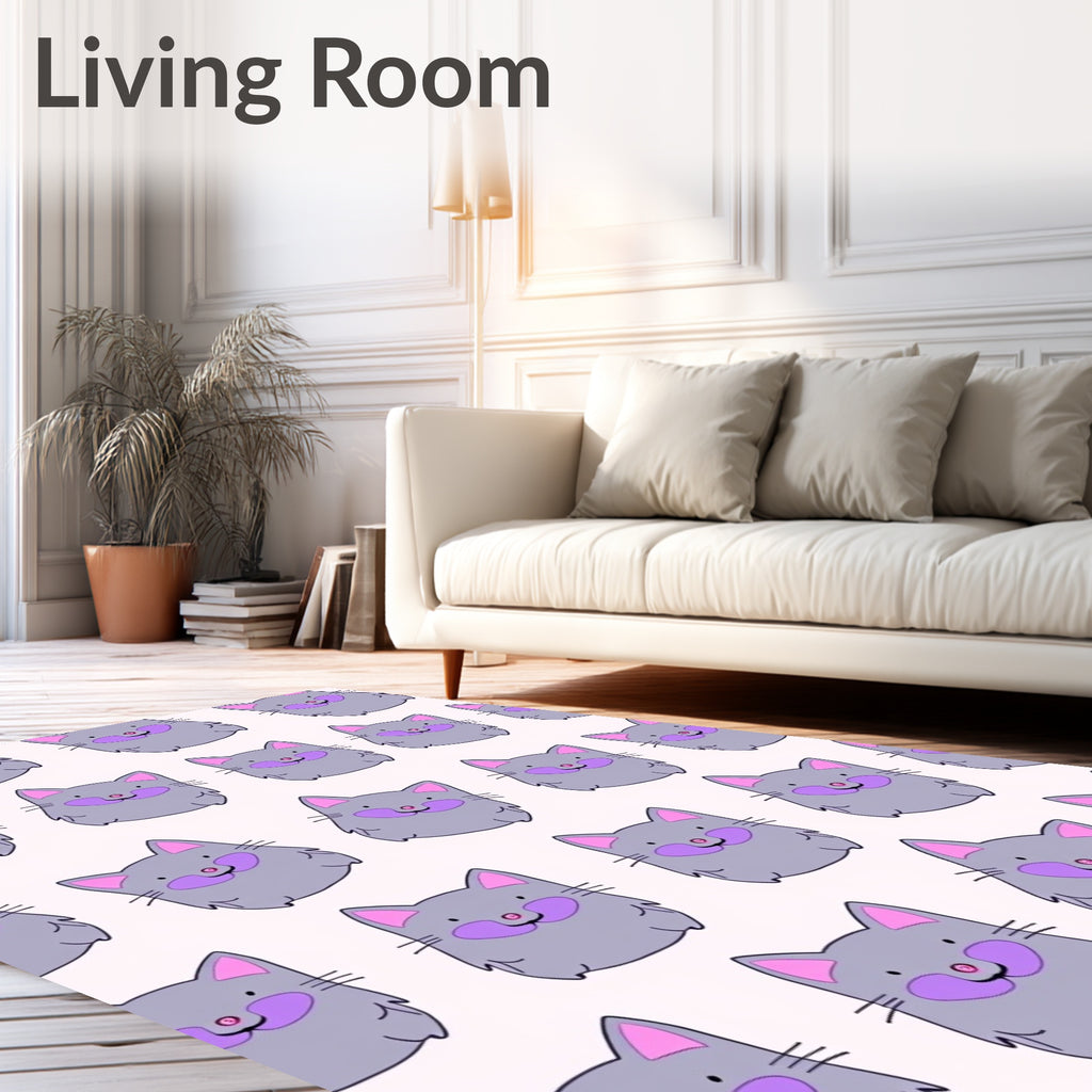 Cute Gray Kitty Face Repeat Rug