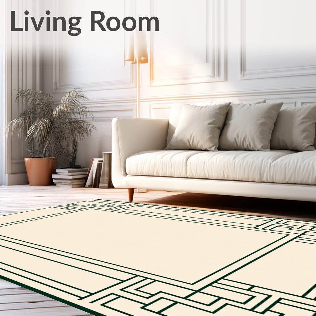 Cream Black Geometric Step Frame Rug