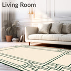 Cream Black Geometric Step Frame Rug