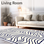Cream Dark Blue Abstract Organic Lines Rug